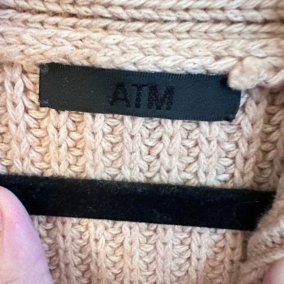 ATM S tan cable knit exaggerated collar oversized grandma cardigan traditional - Picture 5 of 13